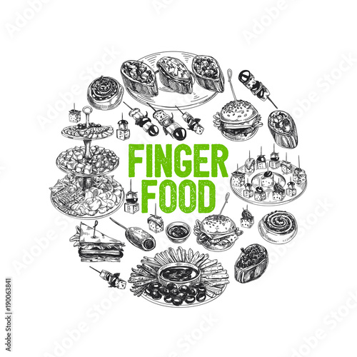 Beautiful vector hand drawn finger foods Illustration.