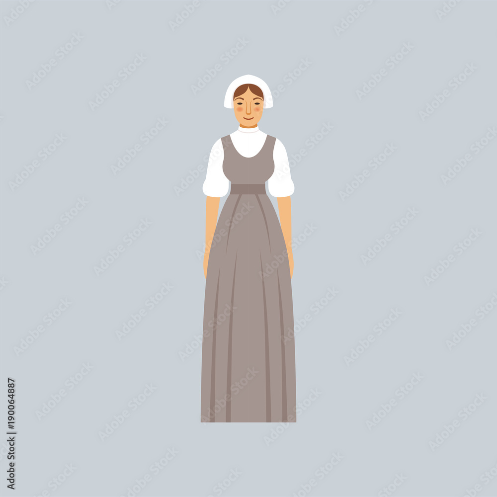 Mormon woman in traditional dress vector Illustration