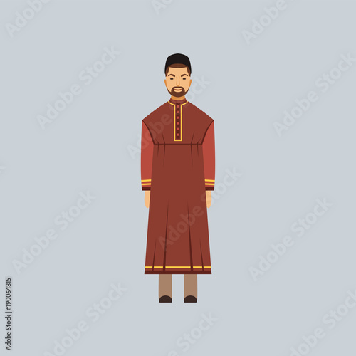 Muslim man in tradition costume, representative of religious confession vector Illustration