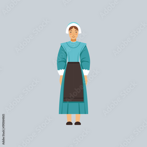 Mennonite or amich woman in traditional dress, representative of religious confession vector Illustration