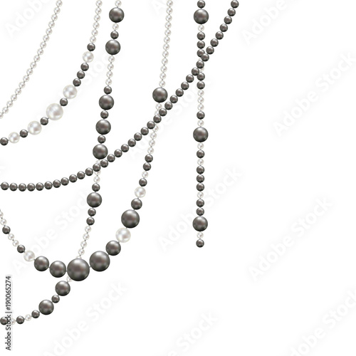 Pearl. Jewelry. Decoration. Vector illustration. Beads. Garland. Threads. Border. Frame.