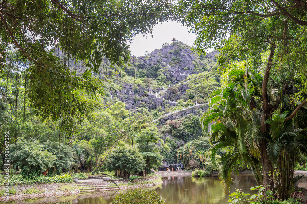 View on the stairs leading to the top pagoda of Hang Mua temple, Ninh Binh, Vietnam View on the stairs leading to the top pagoda of Hang Mua temple, Ninh Binh, Vietnam