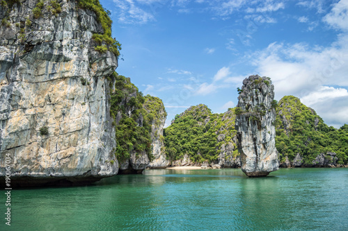 Rock pillar and emerald water, Halong Bay, Vietnam