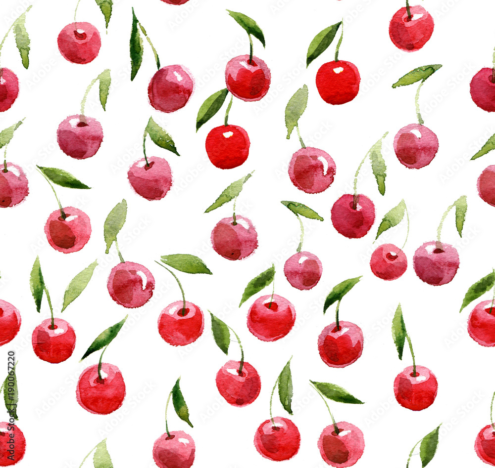 Seamless pattern of watercolor cherries Seamless pattern of watercolor cherries