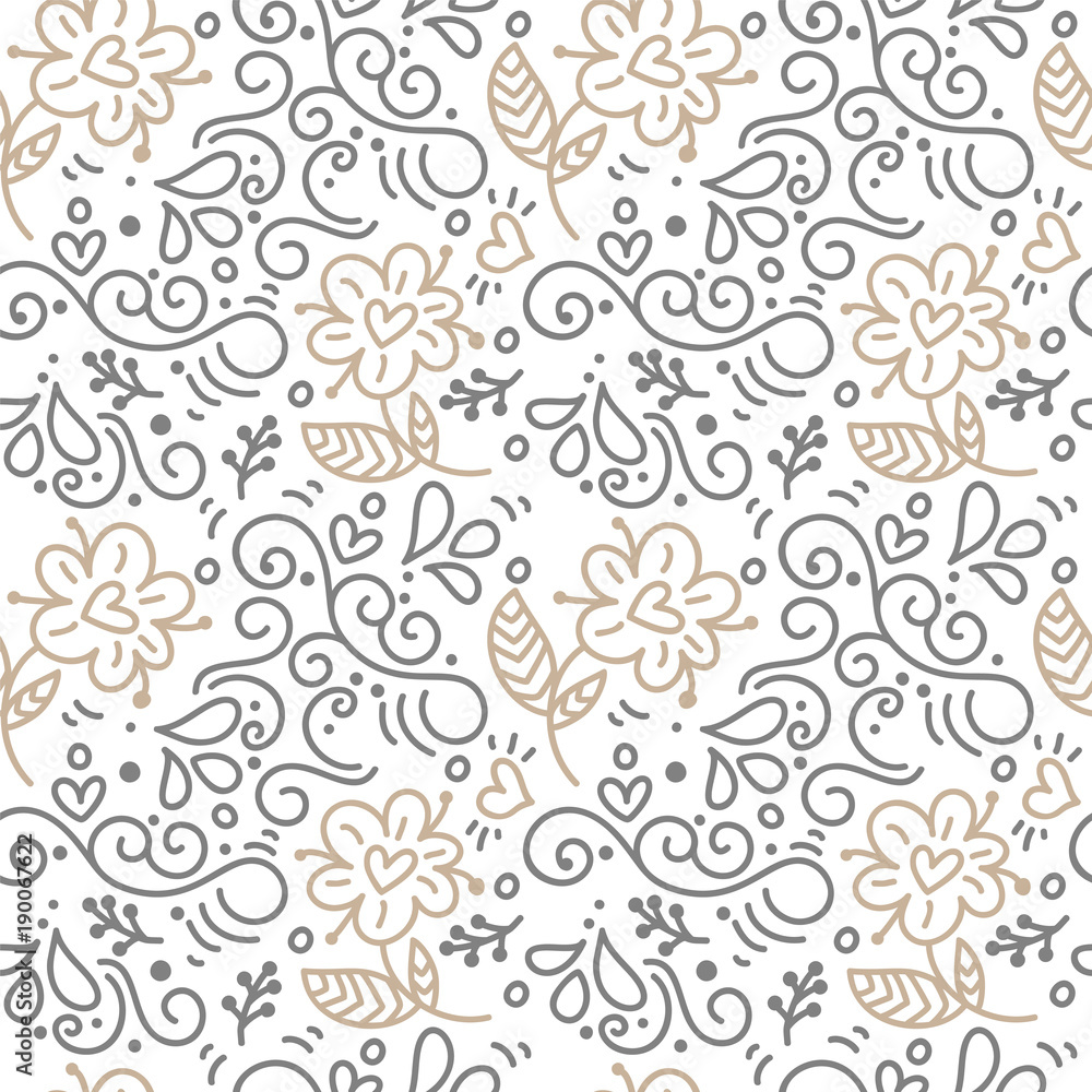 Seamless pattern with hand painted leaves in Scandinavian style on a white background. Vector illustration Valentines Day, wedding, birthday greeting card Seamless pattern with hand painted leaves in Scandinavian style on a white background. Vector illustration Valentines Day, wedding, birthday greeting card