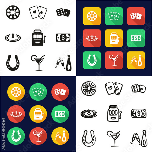 Casino Or Gambling All in One Icons Black & White Color Flat Design Freehand Set