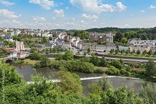 View from Weilburg Castle to Lahn river and city, Weilburg, Hesse, Germany