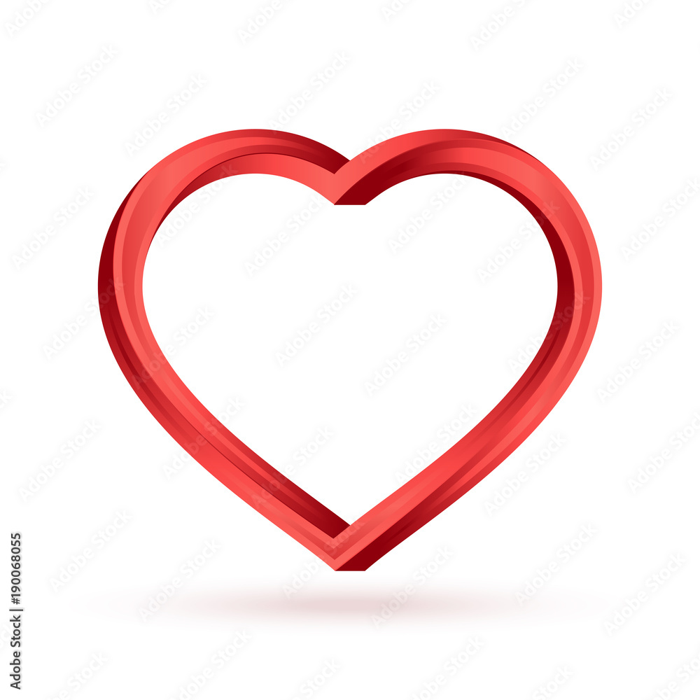 Swirled red heart in 3D. Conception of infinite love. Abstract swirl volumetric ribbon in heart shape. Vector illustration Swirled red heart in 3D. Conception of infinite love. Abstract swirl volumetric ribbon in heart shape. Vector illustration