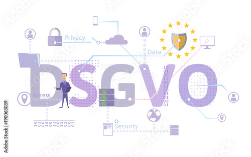 General Data Protection Regulation. GDPR, called DSGVO in German. Concept vector illustration. The protection of personal data. Isolated on white background.