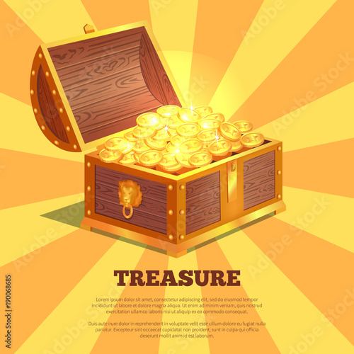 Treasure Bright Wooden Box Vector Illustration