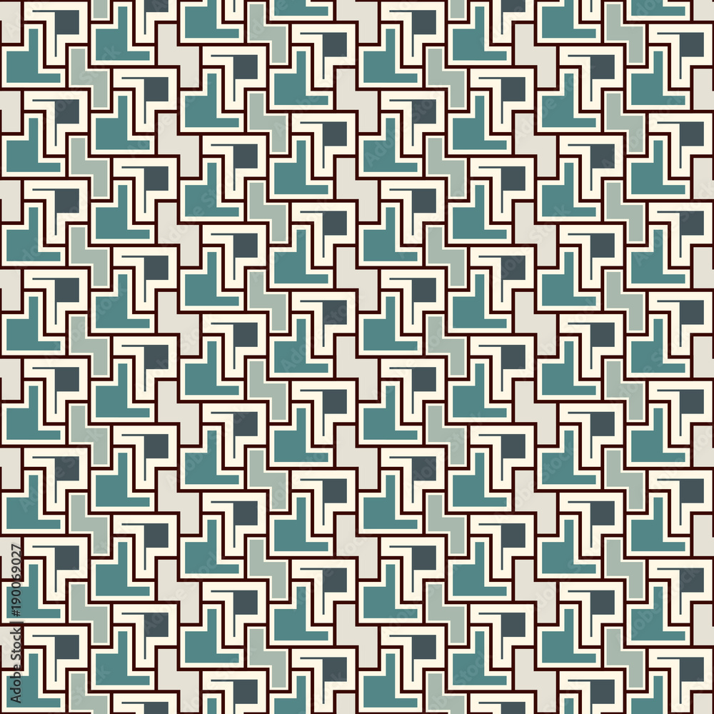 Repeated creative puzzle mosaic abstract background. Seamless surface pattern design with simple geometric ornament Repeated creative puzzle mosaic abstract background. Seamless surface pattern design with simple geometric ornament