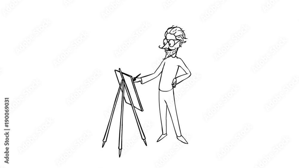 2D Cartoon character crazy artist painting a picture. Animation looped. 2D Cartoon character crazy artist painting a picture. Animation looped.