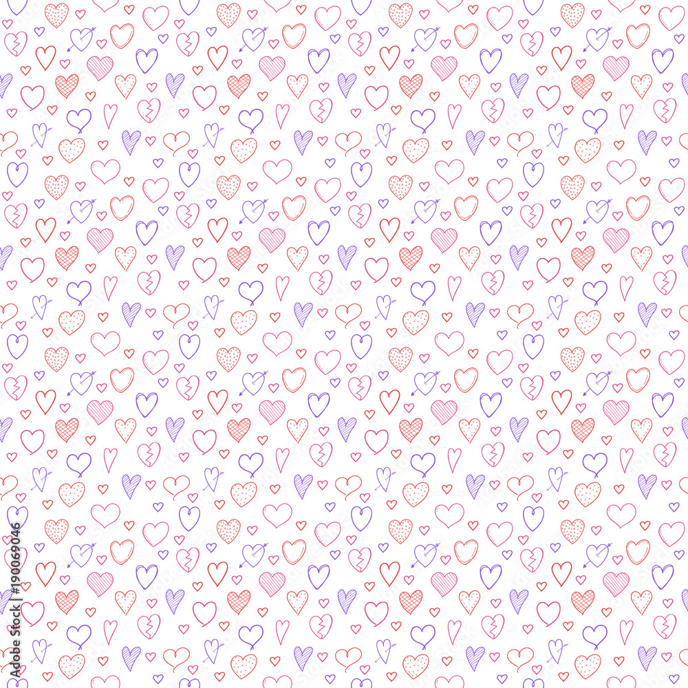 Cute sketch with hearts - seamless pattern. Valentine's Day, Woman's Day and Mother's Day. Vector.