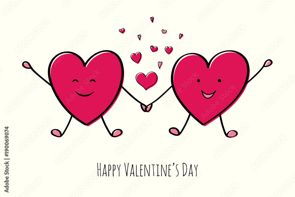 Happy Valentine's Day - card with cute hand drawn hearts. Vector.