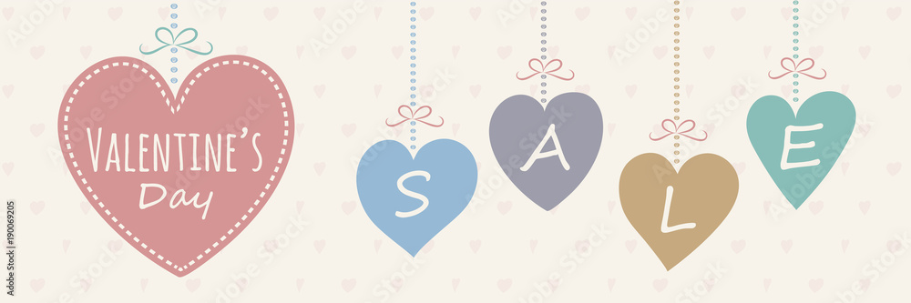 Valentine's Day Sale - cute banner with hand drawn decorations. Vector.