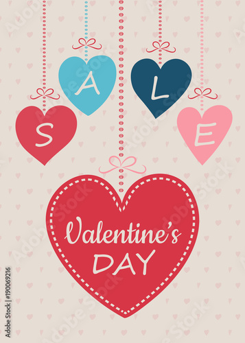 Valentine's Day Sale - cute banner with hand drawn decorations. Vector.