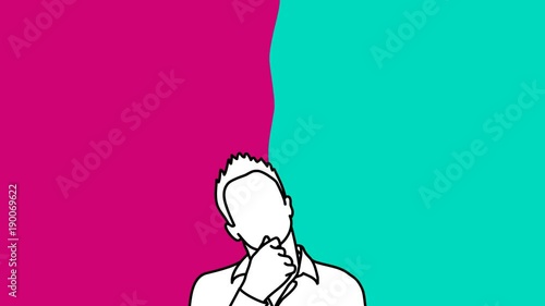 Infographics - problem and solution. Character Man sees the problem, and comes up with a solution to the problem. Colourful background. 