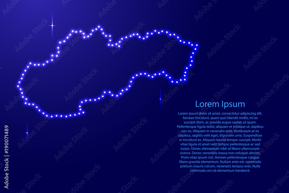 Map Slovakia from luminous blue star space points on the contour for banner, poster, greeting card, of vector illustration. Map Slovakia from luminous blue star space points on the contour for banner, poster, greeting card, of vector illustration.