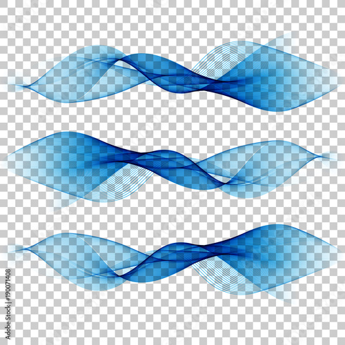 Abstract Blue Wave Set on Transparent Background. Vector Illustration.