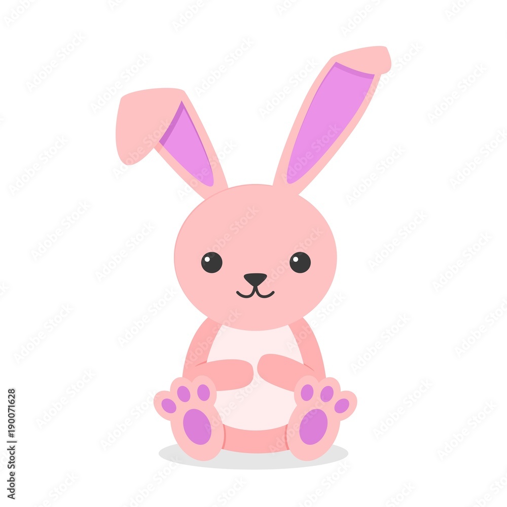 Cute rabbit character sitting isolated on white background. Little bunny pink in flay style. Vector illustration Cute rabbit character sitting isolated on white background. Little bunny pink in flay style. Vector illustration