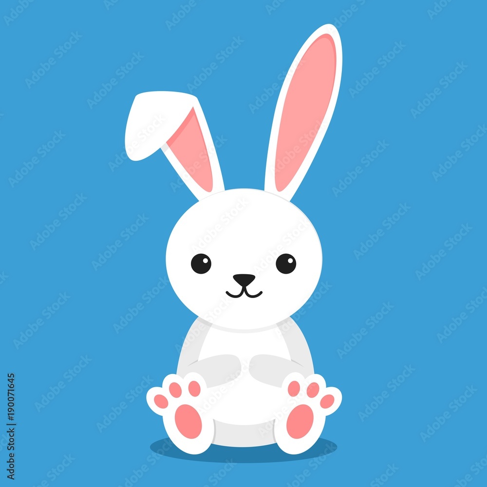 Cute rabbit sitting isolated on blue background. Little bunny white in flay style. Vector illustration Cute rabbit sitting isolated on blue background. Little bunny white in flay style. Vector illustration