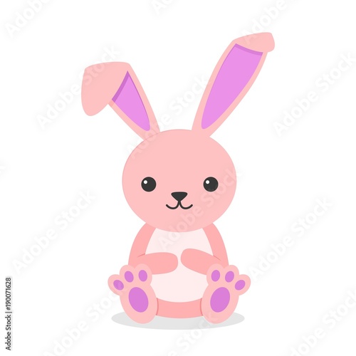 Cute rabbit character sitting isolated on white background. Little bunny pink in flay style. Vector illustration