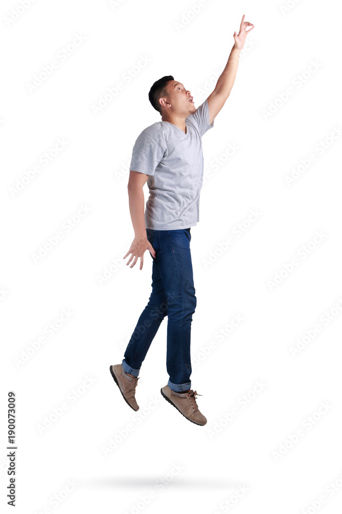 Levitation. Young Man Walking Jumping on Air Levitation. Young Man Walking Jumping on Air