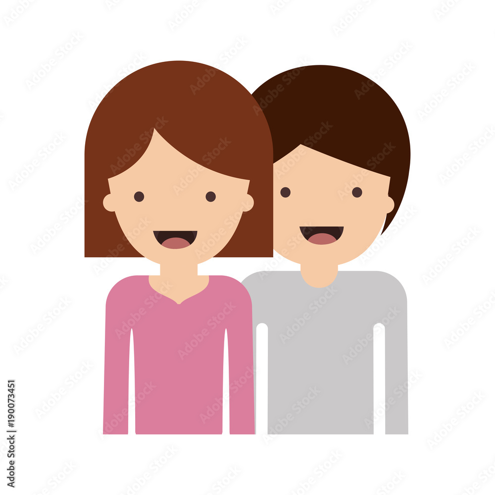 half body people and woman mushroom hairstyle and man with short hair in colorful silhouette without contour vector illustration half body people and woman mushroom hairstyle and man with short hair in colorful silhouette without contour vector illustration