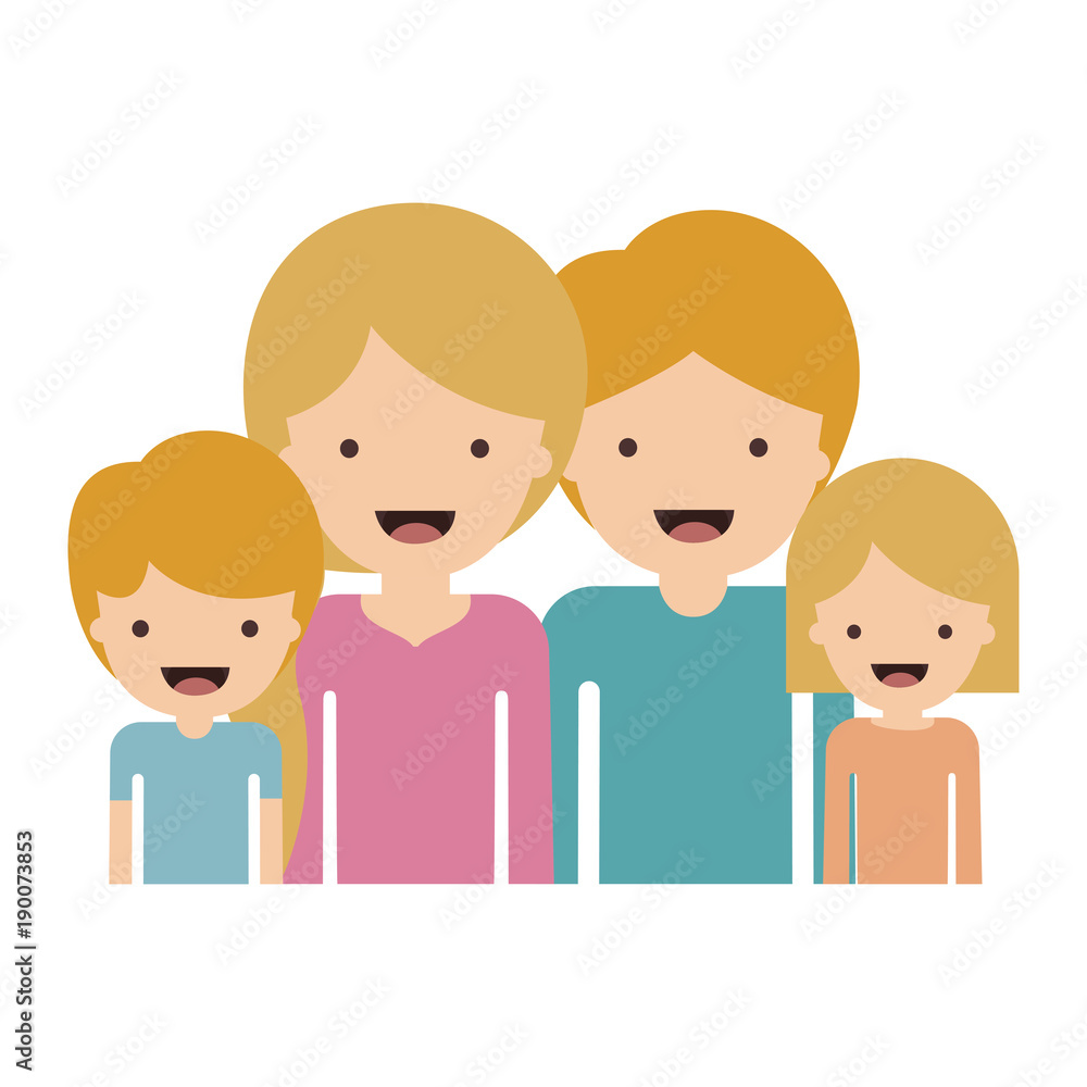 half body people with woman and girl and man and boy with short hair in colorful silhouette without contour vector illustration half body people with woman and girl and man and boy with short hair in colorful silhouette without contour vector illustration