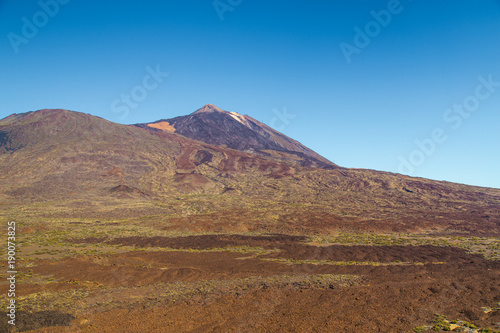 Teide National Park  Tenerife  Canary Islands - A picturesque view of the colourful Teide volcano  or in spanish  Pico del Teide . The tallest peak in Spain with an elevation of 3718 m