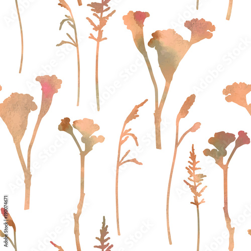 Vector floral botanical seamless pattern with hand drawn herbs and twigs with...