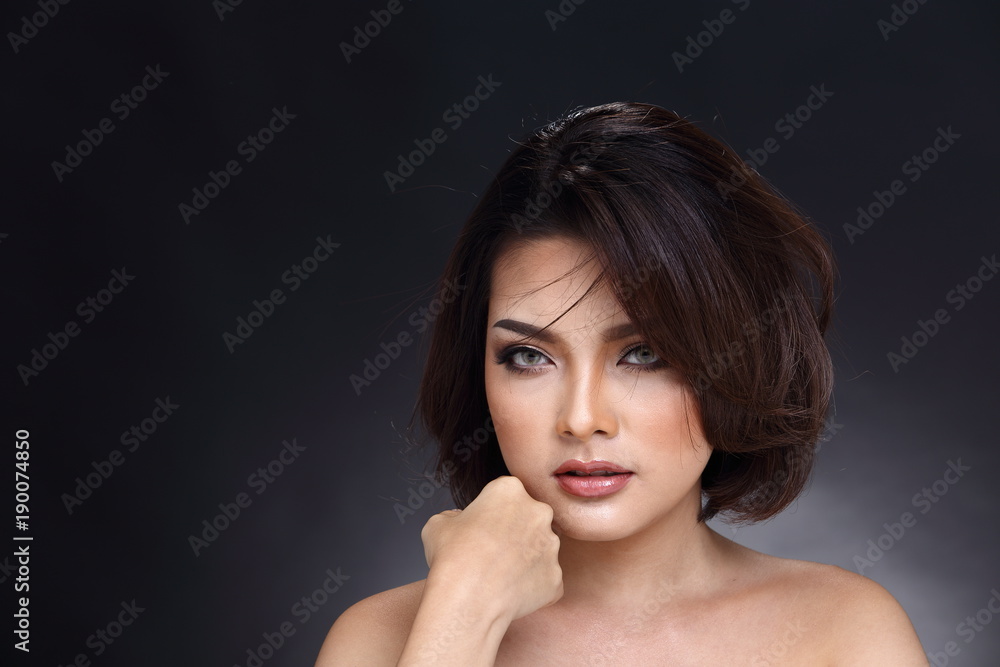 Asian Long straight black hair tan skin woman in Black dress Asian Long straight black hair tan skin woman in Black dress