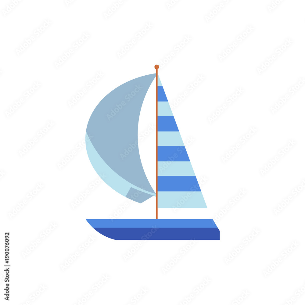 Yacht, sailing ship, boat, sailboat with a striped sail, flat cartoon  vector illustration isolated on white background. Flat cartoon vector  illustration of yacht, boat, sailing ship, sailboat Stock Vector | Adobe  Stock