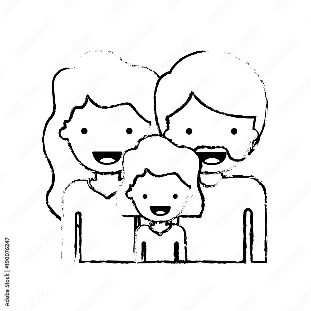half body people with woman and girl with wavy hair and man with beard in black blurred contour vector illustration half body people with woman and girl with wavy hair and man with beard in black blurred contour vector illustration