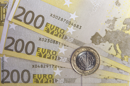One Turkish Lira on Euro bank notes