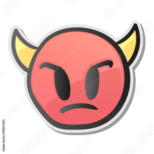 Angry face emoticon with horns, emoji smiley symbol