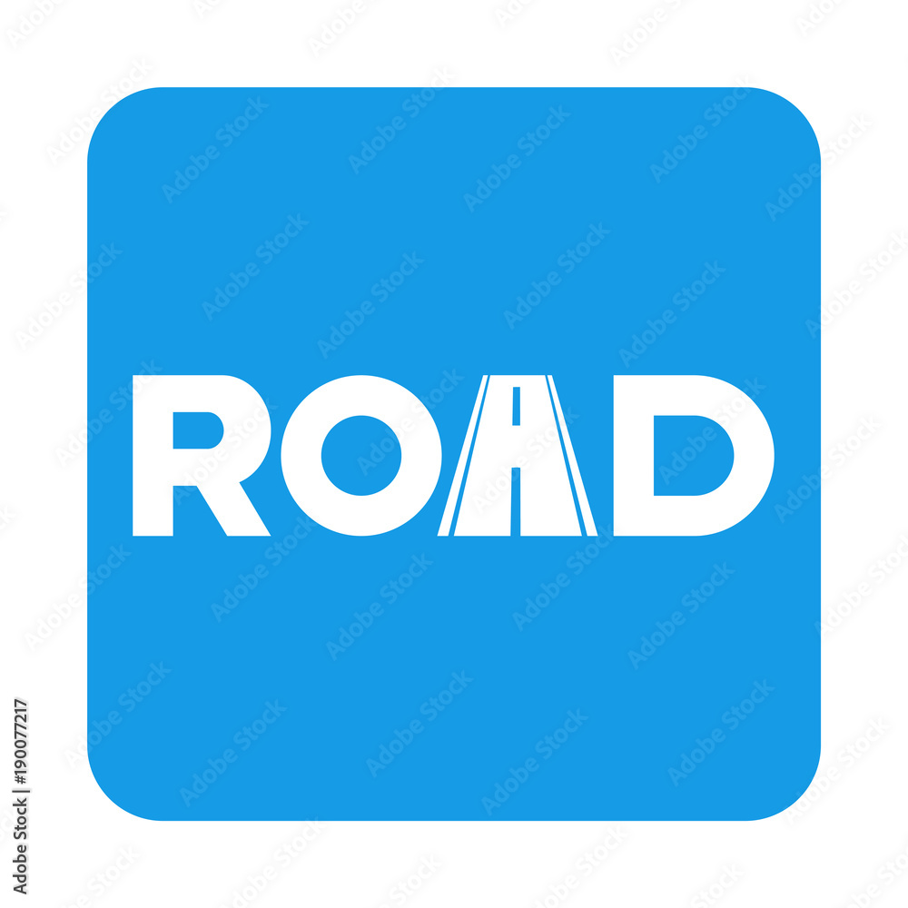Icono plano logotipo ROAD en cuadrado azul Icono plano logotipo ROAD en cuadrado azul