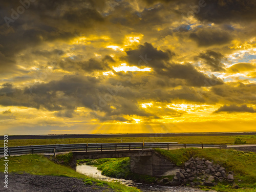 View of beautiful sunset at a bridge