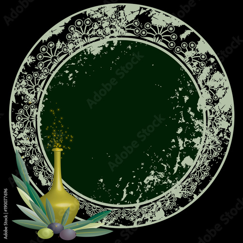 frame with olive and phial