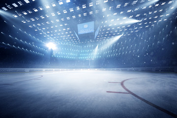 hockey stadium with fans crowd and an empty ice rink