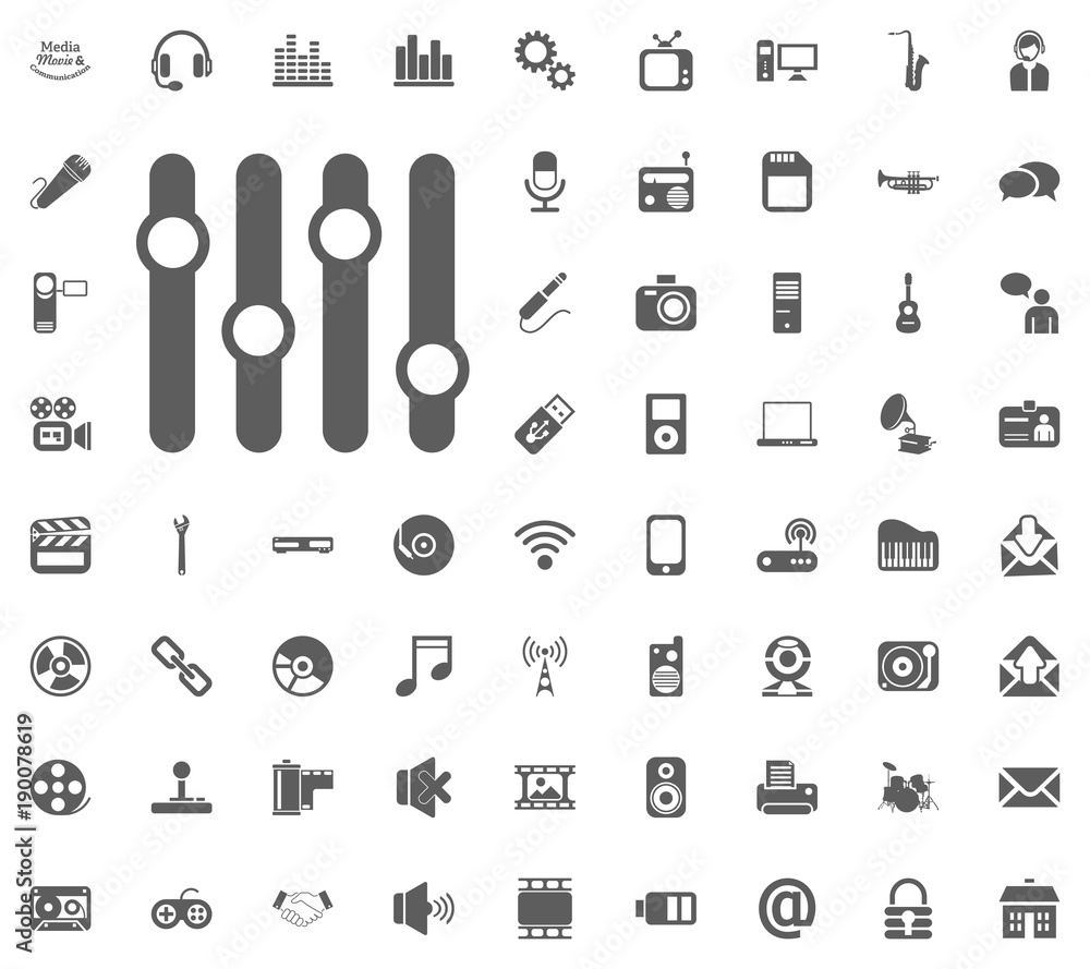 Equalizer icon. Media, Music and Communication vector illustration icon set. Set of universal icons. Set of 64 icons Equalizer icon. Media, Music and Communication vector illustration icon set. Set of universal icons. Set of 64 icons
