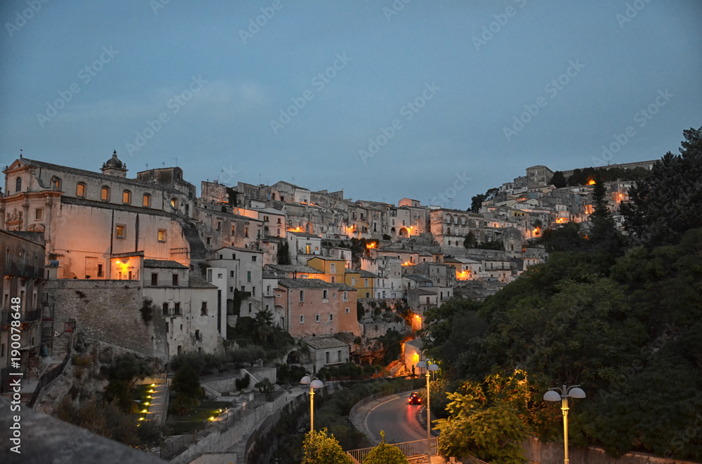 The baroque town of Ragusa at evening