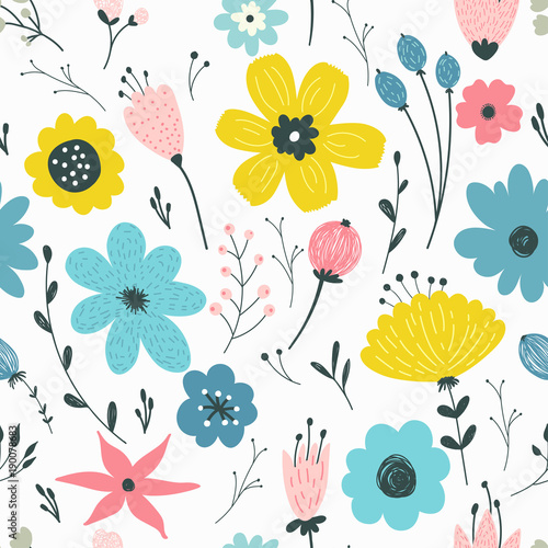 Seamless pattern with pastel flowers.