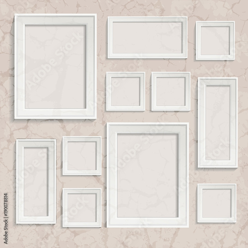 Retro realistic photo frame on white background. Vintage template vector illustration. Template photo design.