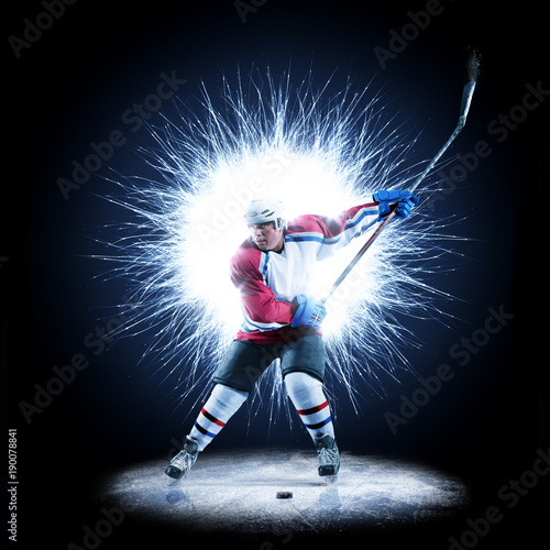 Canvas Print Ice Hockey player is skating on a abstract background