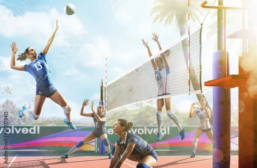 Obraz Zawodowe siatkarki w akcji na boisku