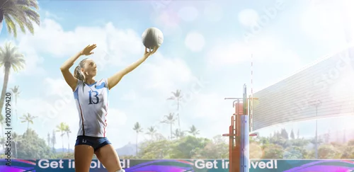 Obraz Zawodowa siatkarka w akcji na boisku