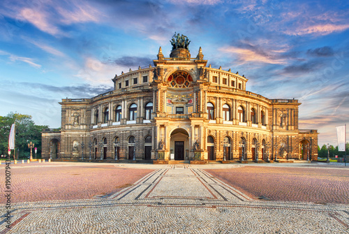 Semperoper opera building at night in Dresden photo