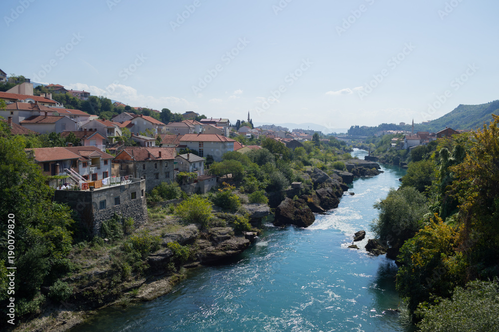 Neretva River and Old Town in Mostar, Bosnia and Herzegovina