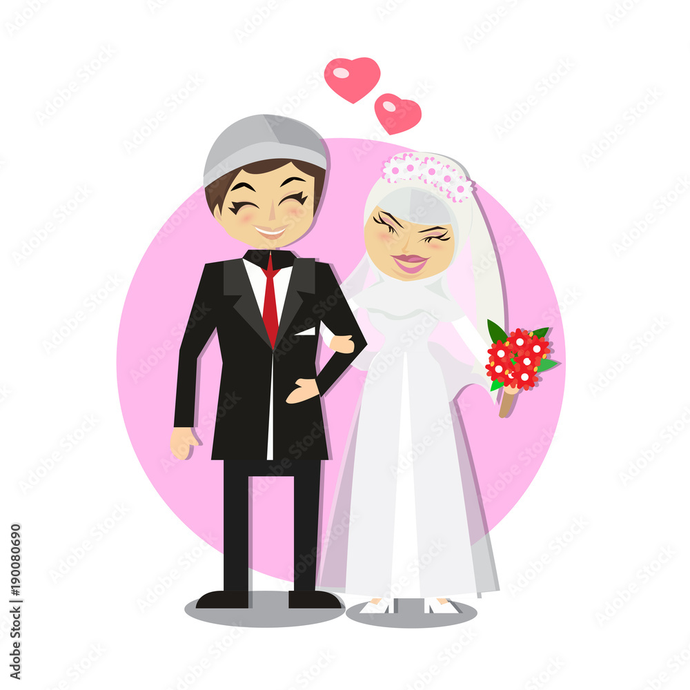 Muslim Wedding couple isolated on heart background Muslim Wedding couple isolated on heart background